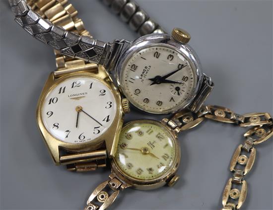 A ladys 9ct gold Tudor manual wind wrist watch and two others.